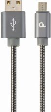 CABLEXPERT CC-USB2S-AMMBM-1M-BG PREMIUM SPIRAL METAL MICRO-USB CHARGING/DATA CABLE 1M METALLIC GREY