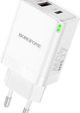 BOROFONE BN16 TOUGH WALL CHARGER 45W 3A 1X USB-A + 1X TYPE-C WHITE